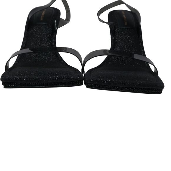 Good American Black Crystal Crush PVC Glitter Bling Open Square Toe Heels - Picture 7 of 12